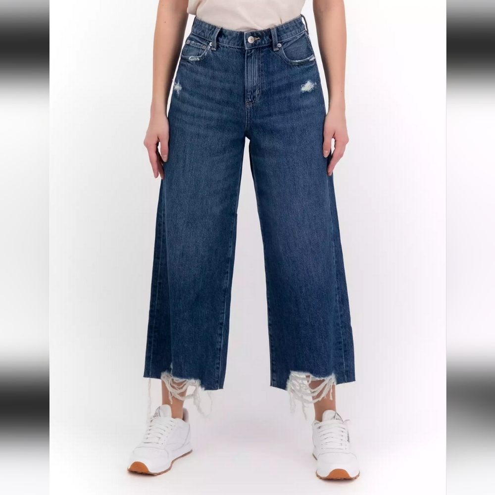 American Eagle Wide Leg Crop Jeans 14 Long Rigid Denim